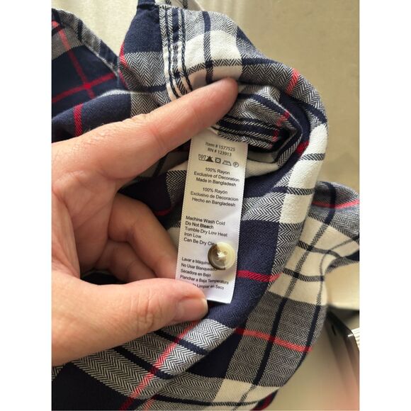Jachs Girlfriend Plaid Shirt Short Sleeve Button Up Blue Red Women’s Size Medium - Picture 4 of 8